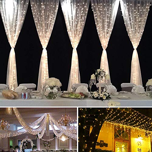 TOFU LED Window Curtain String Light with 8 Modes Remote 300LED 9.8ft×9.8ft Bed Canopy with Lights Twinkle Curtain Light Christmas Decorations, Wedding, Home, Patio, Waterproof Indoor Outdoor