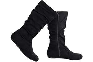 Olivia K Womens Low Heel Mid-Calf Slouchy Suede Slip On Casual Boots with Side Zipper