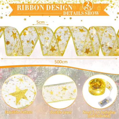 Weihnachtsband Deko Lichterkette 10M Glänzende Bänder Lichter 100 LEDs Lichterkette, Spitze Band Dekor für Weihnachten Garten Urlaub Party