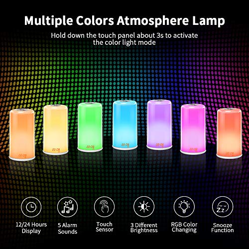 Wake-Up Light Alarm Clock- Sunrise Simulation Digital LED Clock with 5 Natural Sounds & Snooze Function for Heavy Sleepers - Touch Control Dimmable Bedside Lamp, 7 Colors Night Light for Bedrooms