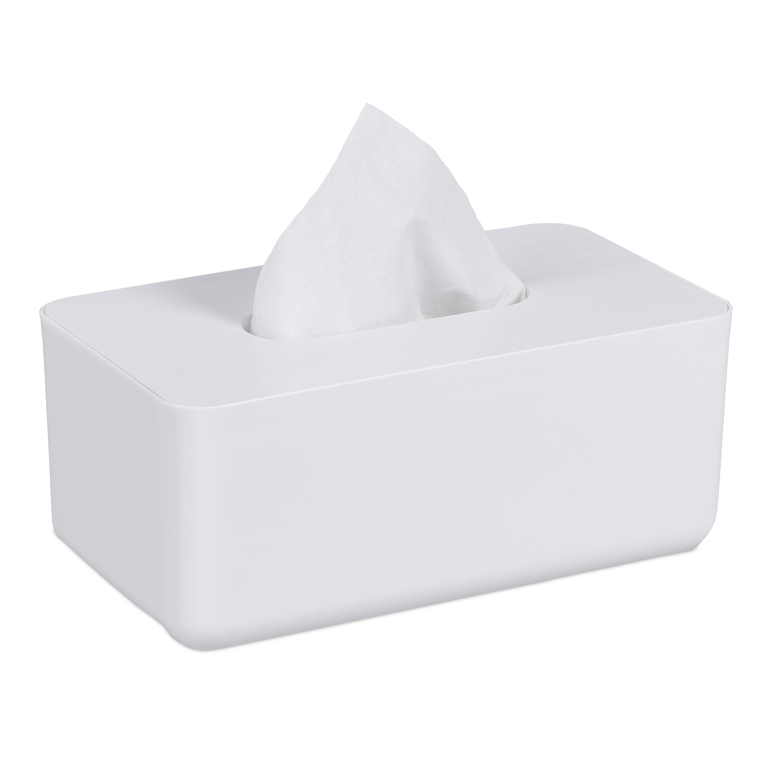 Relaxdays Tissue Box with Bamboo Lid, for Bathroom, Hankie Container, Modern Design, HxWxD: 10x23x13 cm, Plastic, White