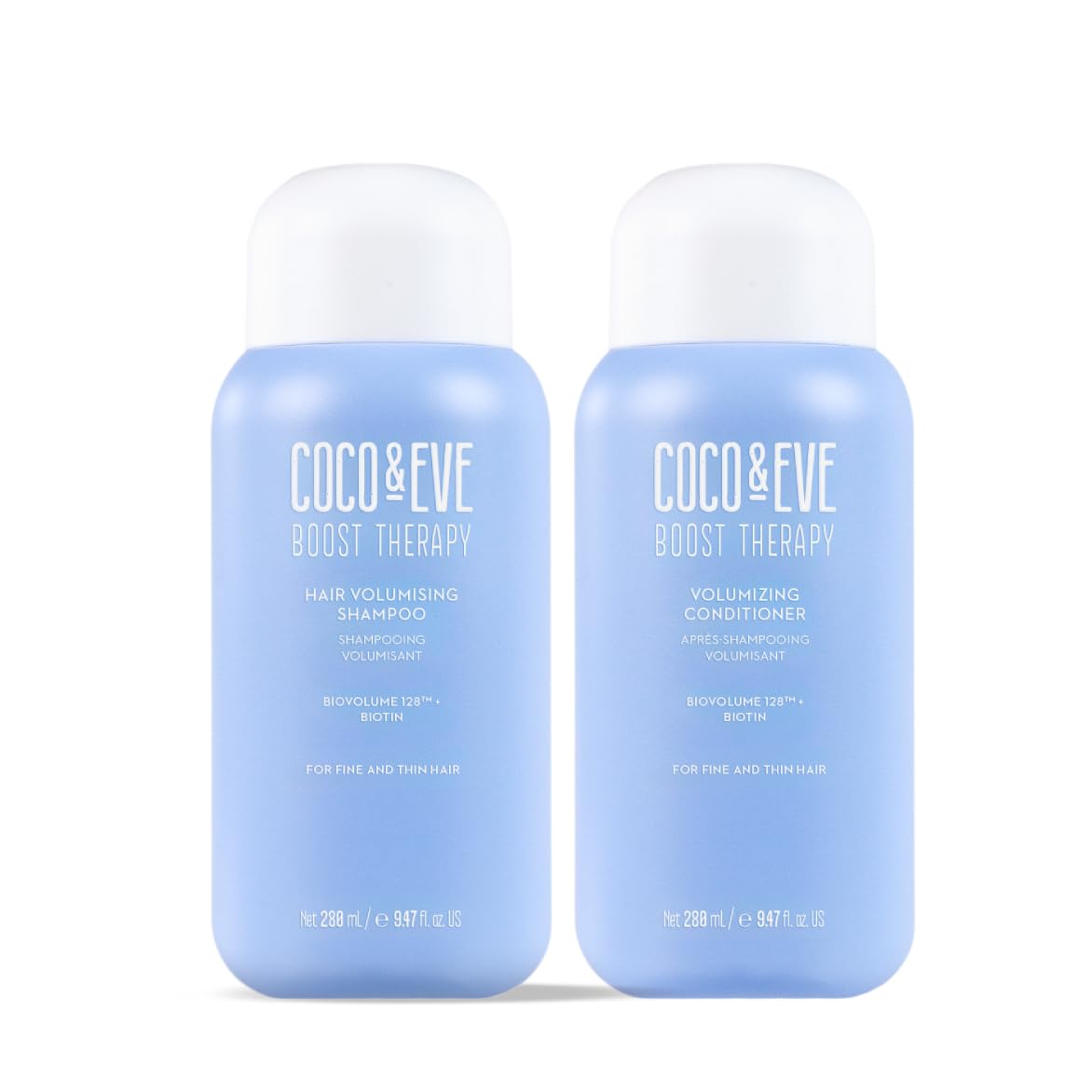 Coco & Eve Boost Therapy Hair Volumising Shampoo & Conditioner Bundle Set. With Biotin to Target Fine, Thinning Hair. For Thickening, Nourishing, and Improving Volume, Density & Shine. (560 ml)