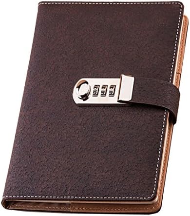 iPlanner PU Leather Password Notebook Writing Journal Planner Organizer, Lined Daily Notepad Personal Sketchbook with Coded Lock, Pen Holder, Secret Password Hardcover Diary, A5 Size 209x150mm