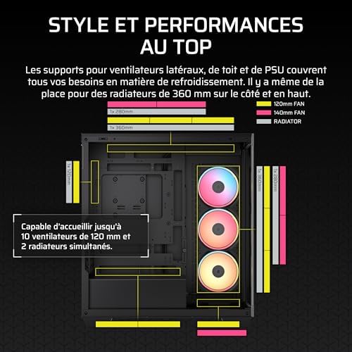 3500X LX-R RGB Boîtier PC Mi-Tour avec Vitre Panoramique – 3 Ventilateurs RGB LX120-R Préinstallés, Comprend System Hub, Peut Accueillir Jusqu'à 10 Ventilateurs de 120 mm – Noir