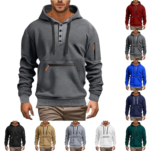 Mens Hoodies Fleece Hoodie Men Pullover Sweatshirt Round Collar Button Up Sweatshirts with Hooded Fall and Winter Men's Fashion Casual Long Sleeve Half Button Sweatshirt Top Hoodies for Men