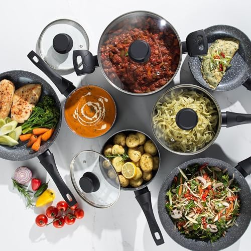 BW12901EU7 Sartén de cerámica de mármol de 20 cm – Sartén antiadherente de omelette/huevo con revestimiento de cerámica de mármol metálico, apto para inducción