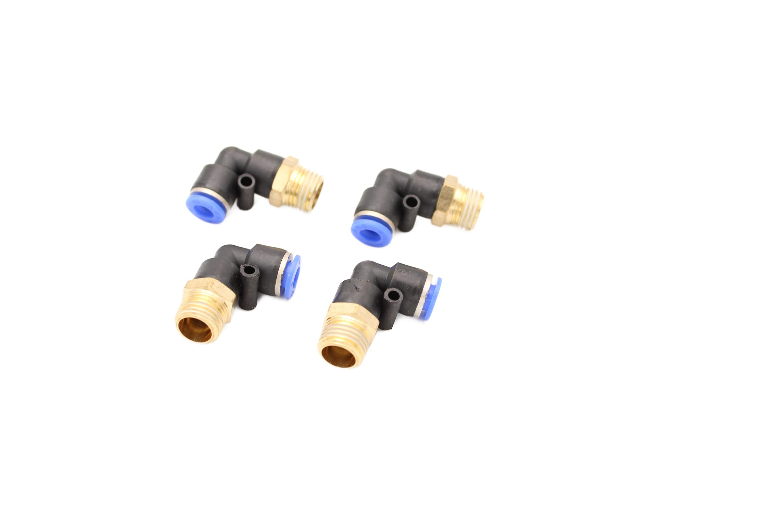 Pneumatic Angle Plug-In Air Line Fittings 90° 1/4 Inch to 6 mm Pack of 4 Push In Compressed Air Connection Plug Fittings (R 1/4 Inch - 6 mm)