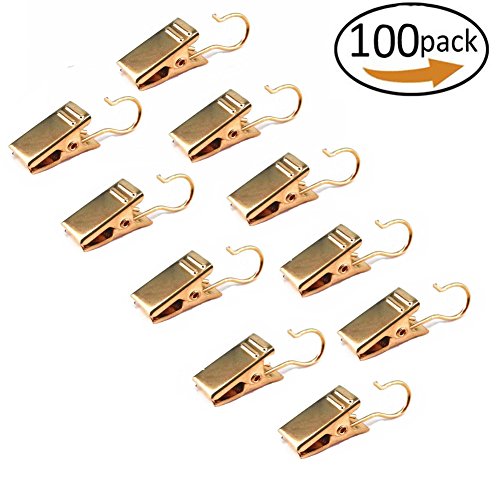 100 Pack Clip Hook Set Curtain clips for Curtain,Photos,Art Craft Dispaly,Home Decoration,gold(Hang or Clip Almost Anywhere) (Gold)
