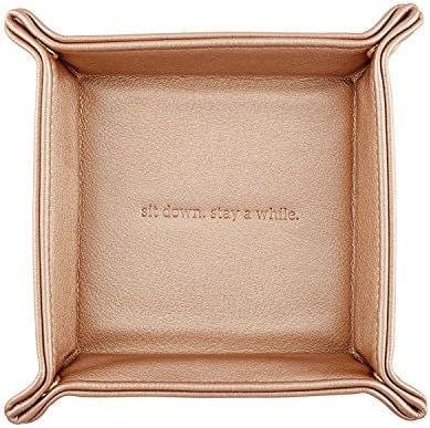 Santa Barbara Design Studio, Hold Everything Metallic Faux Leather Catchall Tray, 6.5" x 6.5", Sit Down, Rose Gold