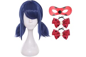 DAZCOS Anime Cosplay Wig For Girls Women Blue Hair With Eyepatch and Bow Ties
