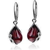 Ian and Valeri Co. Black Cherry Amber Sterling Silver Leverback Earrings