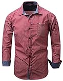 Gihuo Men's Non-Iron Regular Fit Long Sleeve Stiped Dress Shirt (Large, Red)