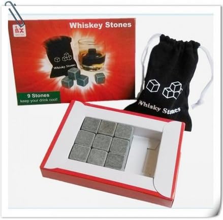 Whiskey Stones Chilling Rocks in Gift Box with Velvet Carrying Pouch, Set of 9