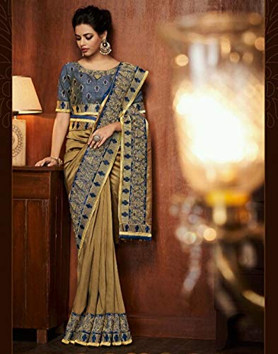 DesiButik's Party Wear Lovely Golden Satin Silk Saree