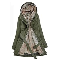 FENIKUSU Winter Coats for Women Thicken Lamb Wool Hooded Cotton Jackets (XL, Army Green)