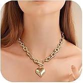 HolidayQbee Gold Necklaces For Women Gold Heart Necklace Silver Link Necklace Heart Pendant Necklace Fashion Jewelry