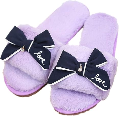 Amazon Co Jp フラットスリッパ女性ちょう結びのぞき見つま先ふわふわ靴 色 青 サイズ Uk6 5 7 5 色 紫の サイズ Uk4 5 5 5 ホーム キッチン