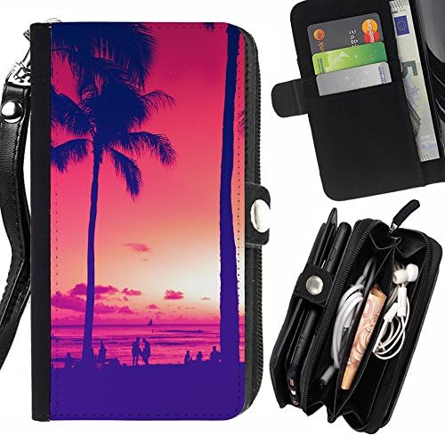 FJCases Summer Palm Trees Sunset Card Holder Wallet with Strap and Zipper Cover Case for Motorola Moto Z Play