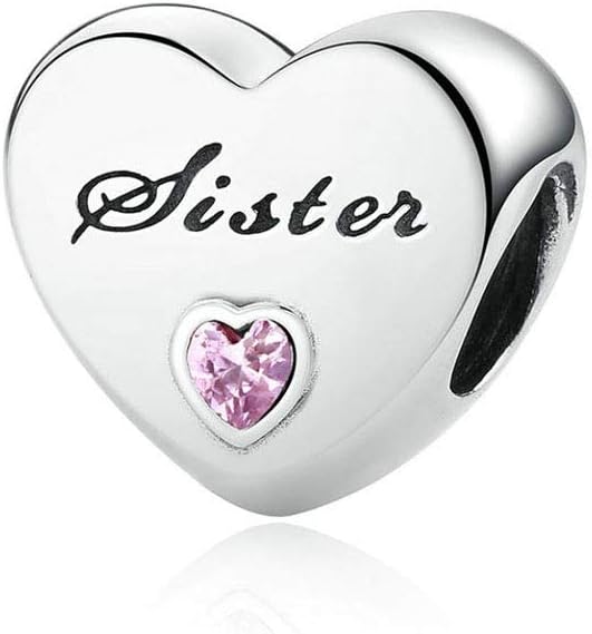 Family Friends Sister Mom Wife Love Heart Charm for Bracelets Women Sterling Silver Charm Birthday Gift