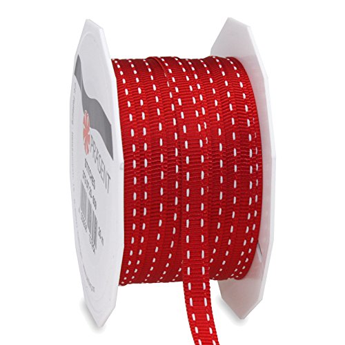 Präsent - Stitches Gross Grain Ribbon Red-White 20-M-roll 7 mm Width — image 1