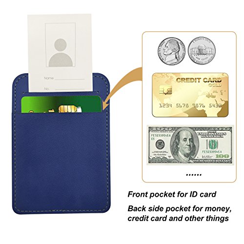 ID Holder PU Leather ID Badge Holder Wallet - Double Sided Name Card Holder with Pockets Clear Viewing Window Id Badge and 20" Neck Lanyard/Strap for Offices ID, School ID, Credit Card (Blue)