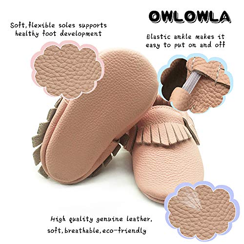 Owlowla Baby Moccasins Leather Soft Sole Newborn Crib Shoes for Boys and Girls(Blush,US4) - Thumbnail 2