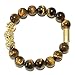 Genuine Tiger Eye Stone Bead Stretchy Elastic Bracelet with Gold Tone Faceted Accents, 8mm, Friendship, Couples