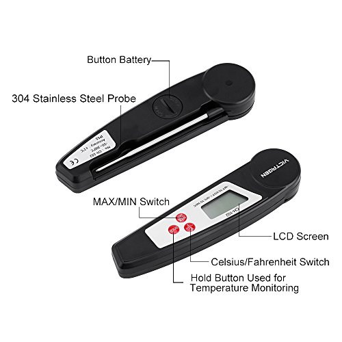 Victagen Instant Reading Thermometer Super Fast Digital Electronic Food Thermometer Cooking Meat Thermometer with Collapsible Internal Probe for Kitchen Cooking BBQ Grill Smoker Candy Outdoor - Thumbnail 4