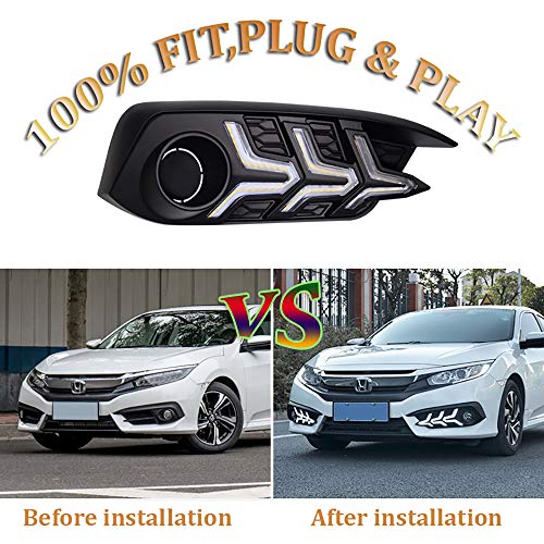 HOLDCY LED Daytime Running DRL Lights - Turning Signals Light - Aircraft Modeling ABS, 3 Colors White + Blue + Yellow - For the 10th Generation 2016-2017 Honda Civic Accessories (Set of 2) - Thumbnail 5