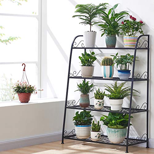 FaithLand 4-Tier Indoor/Outdoor Metal Plant Stand, Flower Pots Holder, Plant Display Rack, Stand Shelf, Shoe Organizer, Utility Storage Organizer Rack