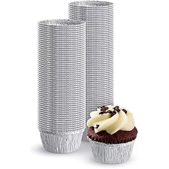 200-Pack Disposable Muffin Cups (4-oz) - Premium Food-Grade Quality Aluminum Cupcake Tip Pan Ramekin Holders - Accommodates Hot/Cold, Cooked & Baked Food - Grease Proof and Stack-able