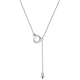 Zikichiky Sterling Silver Interlock Lariat Necklaces for Women Trendy Interlocking Circle Ring Pendant Necklace, Dainty Y-shaped Silver Jewelry