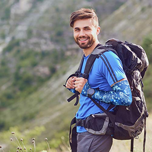 Palmyth Fishing Arm Sleeves Arm Warmers Men Women Sun Protection Cooler Sports Running Golf Cycling Basketball Driving Long Arm Cover Sleeves (Blue Camo, L)
