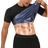 BXVX Sauna Shirt for Men Sweat Suit Short Sleeve Compression Weight Loss Body Shaper T-Shirt for Workout Exercise