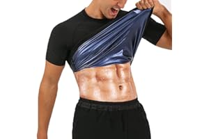 BXVX Sauna Shirt for Men Sweat Suit Short Sleeve Compression T-Shirt Weight Loss Body Shaper Shirts for Workout Sports Exercise