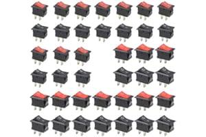 WMYCONGCONG 40 Pcs SPST 2 Position On/Off 2 Pin Miniature Boat Rocker Switch AC 3A/250V 6A/250V 10A/125V (2 Kinds)