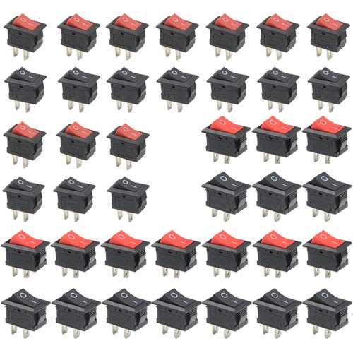 WMYCONGCONG 40 Pcs Mini Rocker Switch SPST 2 Position On/Off 2 Pin AC 3A/250V 6A/250V 10A/125V