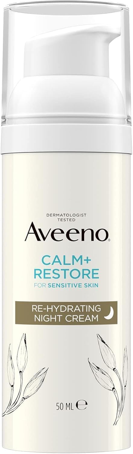 AVEENO Face CALM+RESTORE Re-Hydrating Night Cream (1 x 50ml), Fragrance-Free Face Care, Intensely Nourishes and Moisturises with Shea Butter, Prebiotic Oat and Calming Feverfew, For Sensitive Skin