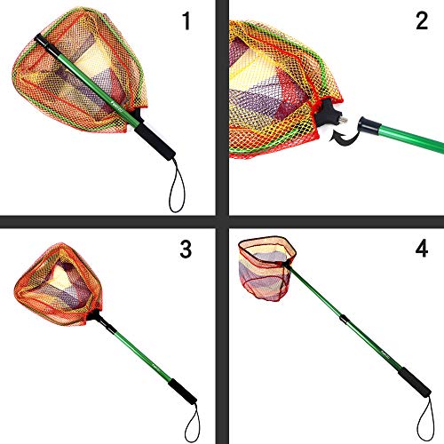 FunVZU Kids Fishing Net - Ultralight Telescopic Aluminum Pole Handle with Waterproof Nylon Mesh, Minnow Net and Butterfly Net for Kids Outdoor