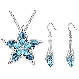 HSG Hot sell Five Leaves Flower Crystal Jewelry set Women Ocean blue Star Necklace earrings JM2162