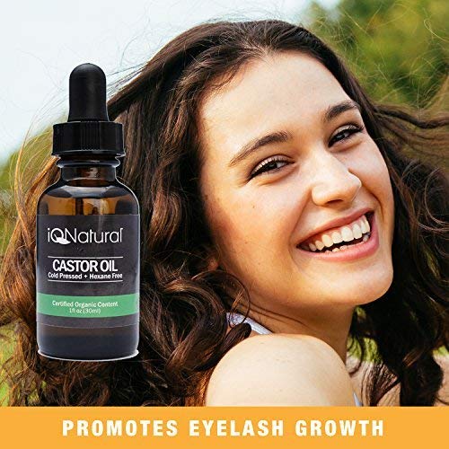 IQ Natural Castor Oil, Eyebrow and Eyelash Growth Serum, 100% Pure Cold Pressed Organic Castor Oil, Eyelash Serum Conditioner, Lash Serum Growth Hair Oil Treatment, Brow Growth Serum - 2oz (60ml)