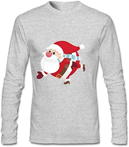 Windenw870 Skating Santa Claus Men's Long Sleeve Cotton Crewneck T-Shirt S Gray