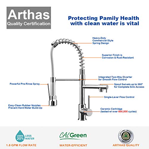 Kitchen Faucet with Pull Down Sprayer, Arthas Single Handle High Arc Brushed Nickel Pre Rinse Copper Casting Kitchen Sink Faucet