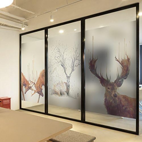 YINGLI YL Stained Glass Decorative Window Film, Premium Static Cling No-Glue Stained Glass Decorative Window Film, Vinyl Scrub Privacy Window Film，Three pieces of set:A+B+C (60CM90CM, Deer)