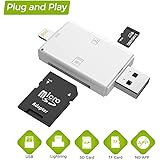 SD Card Reader, 2 in 1 Camera Adapter with Lightning and USB Connector for SD Card and TF Card, Compatible with iPhone iPad iOS Laptop PC, Plug and Play