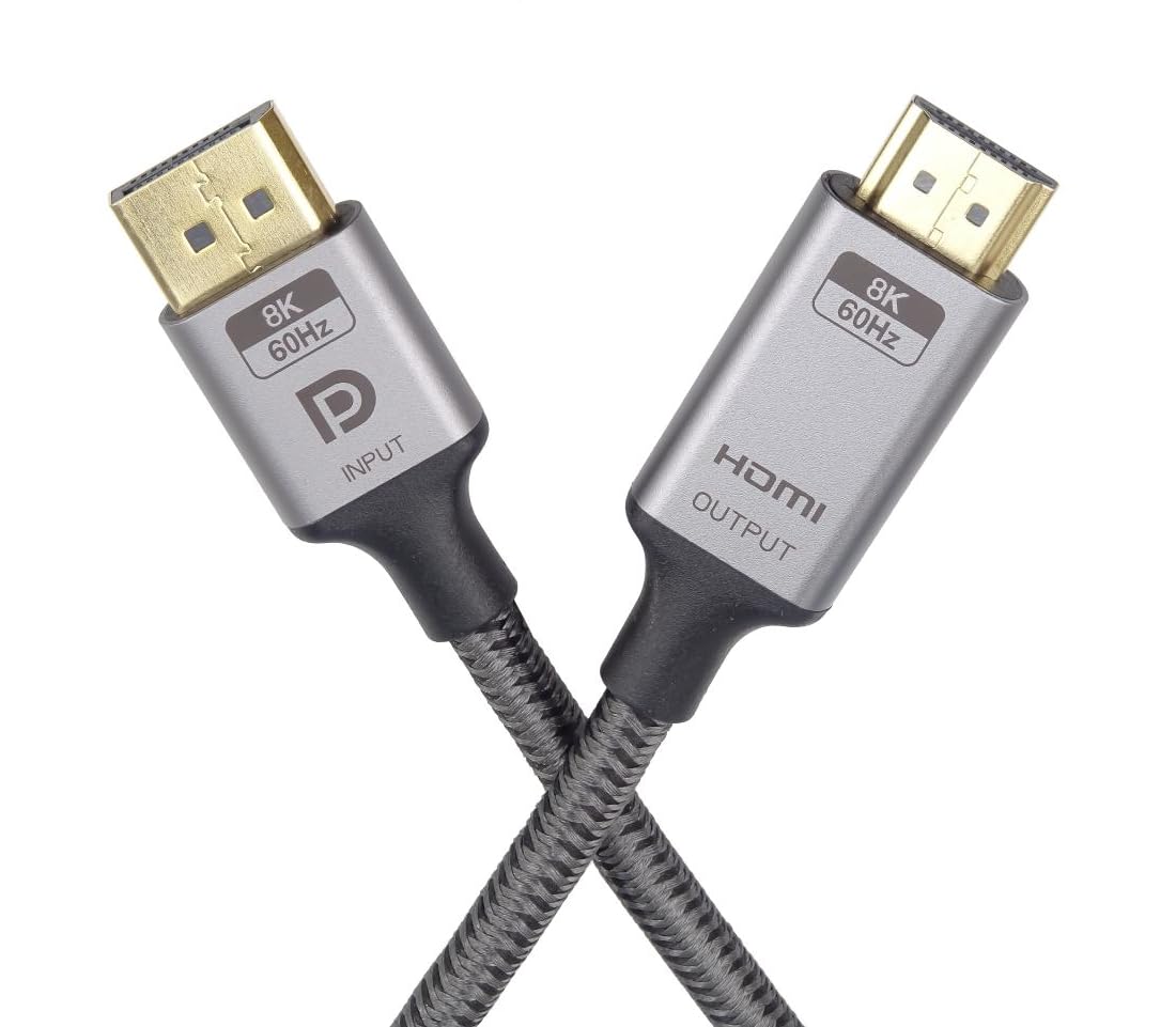 PremiumCord DisplayPort 1.4 to HDMI 2.1 M/M, DP 1.2 to HDMI 2.0 Adapter Cable Compatible with Video 8K @ 60Hz, 4K @ 144Hz, Full HD 1080p, HDCP 2.2, Colour: Black, Length: 2 m