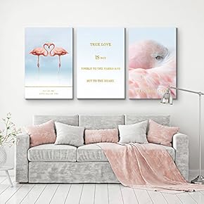 3 Panel Canvas Wall Art - Flamingo Triptych Series | True Love to The Heart - Giclee Print Gallery Wrap Modern Home Art Ready to Hang - 16"x24" x 3 Panels