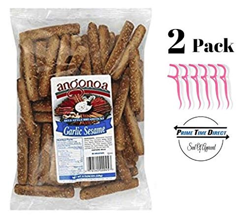 Angonoa Deli Style Breadsticks Garlic Sesame 8.0 (Pack of 2) with 20ct Dental Flossers in a Prime Time Direct Sealed Bag - Thumbnail 3