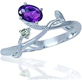 Silvershake Petite Genuine Gemstones White Gold Plated 925 Sterling Silver Vine Leaf Ring Jewelry for Women