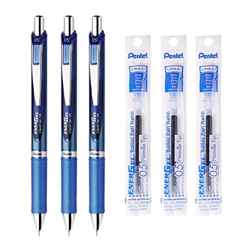 Pentel EnerGel Retractable Liquid Gel Pen, 0.5mm, Blue Ink, Blue Body